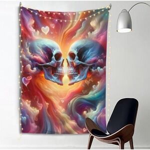 Psychedelic Skull Lovers Wall Tapestry 60x80 Trippy Art Decor Bedroom Gothic